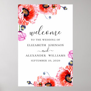 Poster Poppies. Boas-vindas ao casamento floral vermelho
