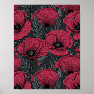 Poster Poppies em Viva Magenta