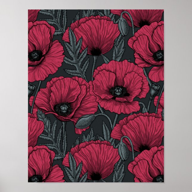 Poster Poppies em Viva Magenta (Frente)