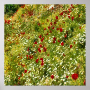 Poster Poppies Pointillismo Estilo Abstrato Art