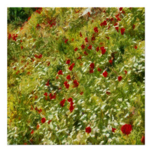 Póster Poppies Pointillismo Estilo Abstrato Art