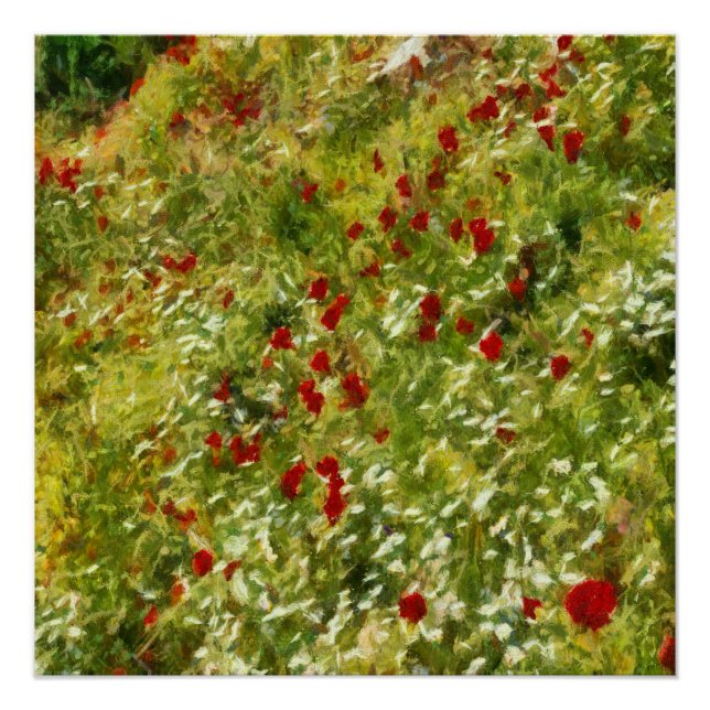 Póster Poppies Pointillismo Estilo Abstrato Art (Frente)