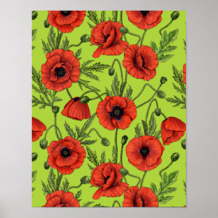 Poster Poppies, vermelhos e verdes no verde limão