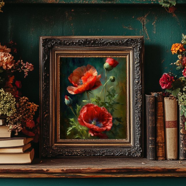 Poster Poppies Vermelhos - Estilo de Vintage (Criador carregado)