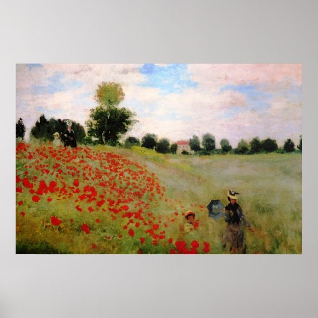 Poster Poppies vermelhos por Monet - Mulher Parasol do Ca (Frente)
