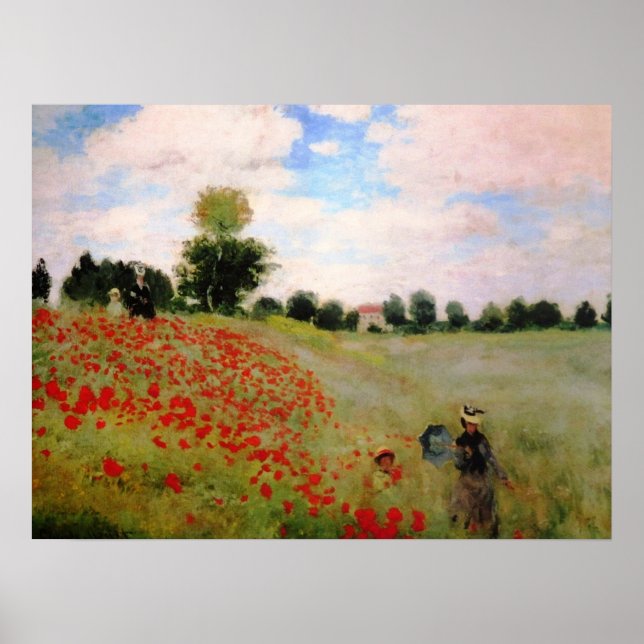 Poster Poppies vermelhos por Monet - Mulher Parasol do Ca (Frente)