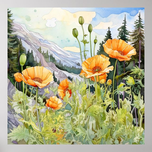 Poster Poppies Wall Art, Floral Square (Frente)
