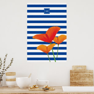 Poster Poppy Blue Stripes Monograma