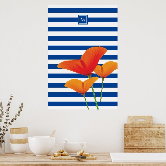 Poster Poppy Blue Stripes Monograma (Cozinha)