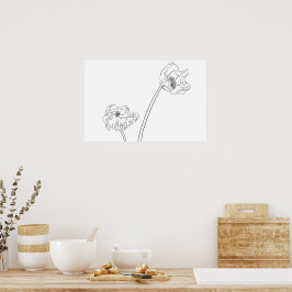 Poster Poppy Botanical Line Art