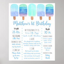 Poster Popsicle Blue Boy Primeiro Milestone de Aniversári