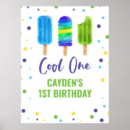 Poster Popsicle de Aniversário de 1 Ano Cool One Azul Ver