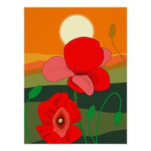 Póster Popy Meadow na poster do pôr do sol