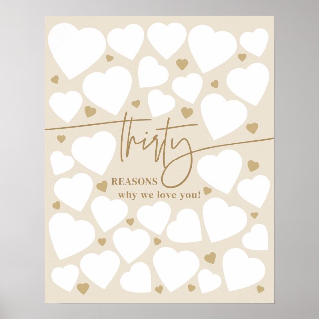 Poster Por 30 Razões Amo-Te Corações Aniversário (Frente)