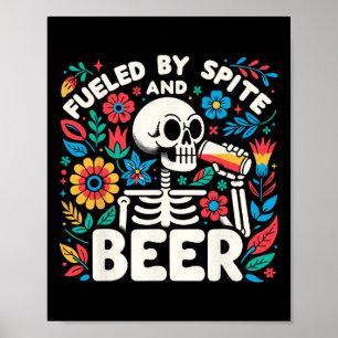 Poster Por Calma E Beer Halloween Skeleton Floral