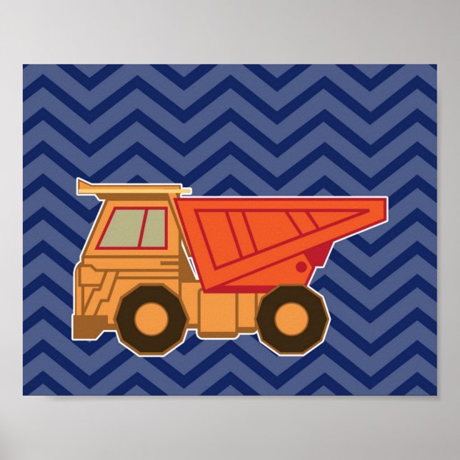 Póster Pôr Caminhão no zigzag Chevron - Azul (Frente)