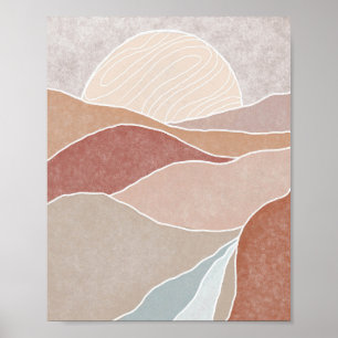 Poster Pôr do Sol Abstrato Montanha Rosa e Malva Meados d