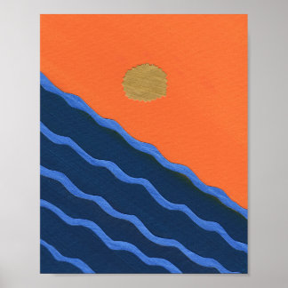 Poster Pôr do Sol Abstrato Sobre Ondas do Oceano