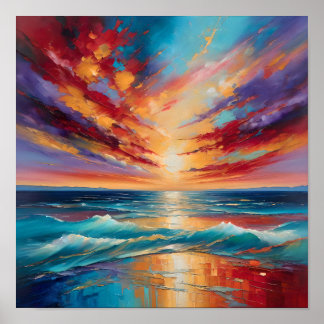 Poster Pôr do Sol Ardente Sobre as Ondas do Oceano – Abst