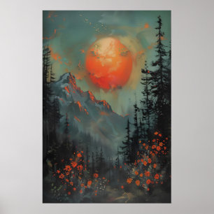 Poster Pôr do sol Arte Impressa de Paisagem Montanhosa, B