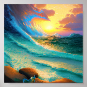 Poster Pôr do sol através de uma onda