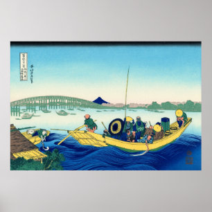 Póster Por do sol através do Ryogoku, por Katsushika