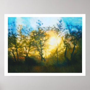 Póster Pôr do sol através dos Oaks da Costa Central