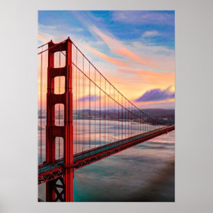 Póster Por do sol bonito do inverno em golden gate bridge
