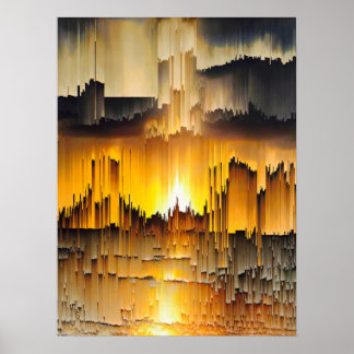 Poster Pôr do Sol com Falha Digital Abstrata
