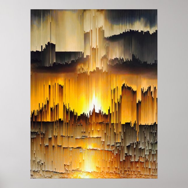 Poster Pôr do Sol com Falha Digital Abstrata (Frente)