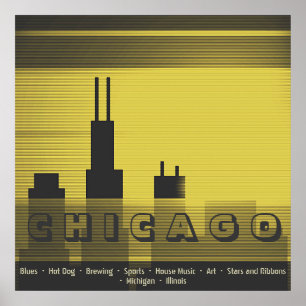 Poster Pôr-do-sol da cidade de Chicago e gráfico gráfi