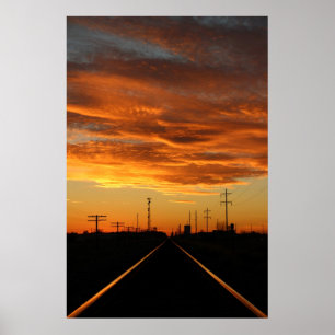 Póster Por do sol da estrada de ferro do país