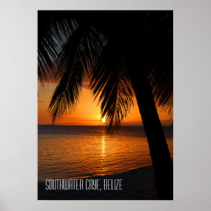 Poster Pôr do sol da palmeira tropical em Belize