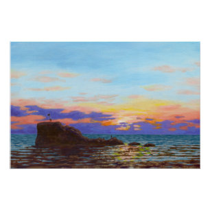 Póster pôr do sol da praia de Perranporth