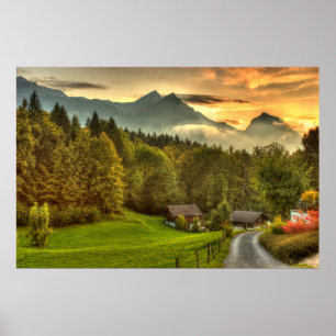 Poster Por do sol da suiça de Hasliberg e montanhas do