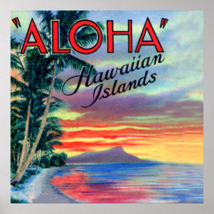 Póster Por do sol das ilhas havaianas Aloha