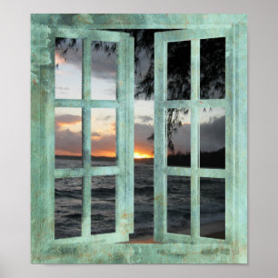 Poster Por do sol de Kauai da janela aberta