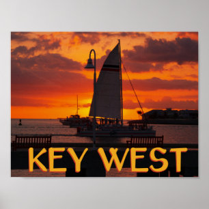 Póster Por do sol de Key West com barcos