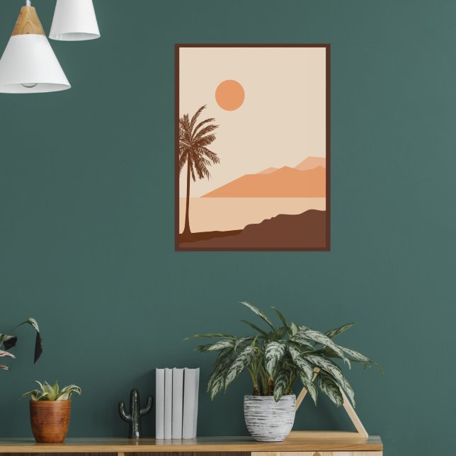 Poster Pôr do Sol de Palmeira, Ilha, Arte Abstrata Boho (Sala de Estar 1)
