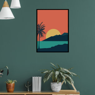 Poster Pôr do Sol de Palmeira, Ilha, Arte Abstrata Boho