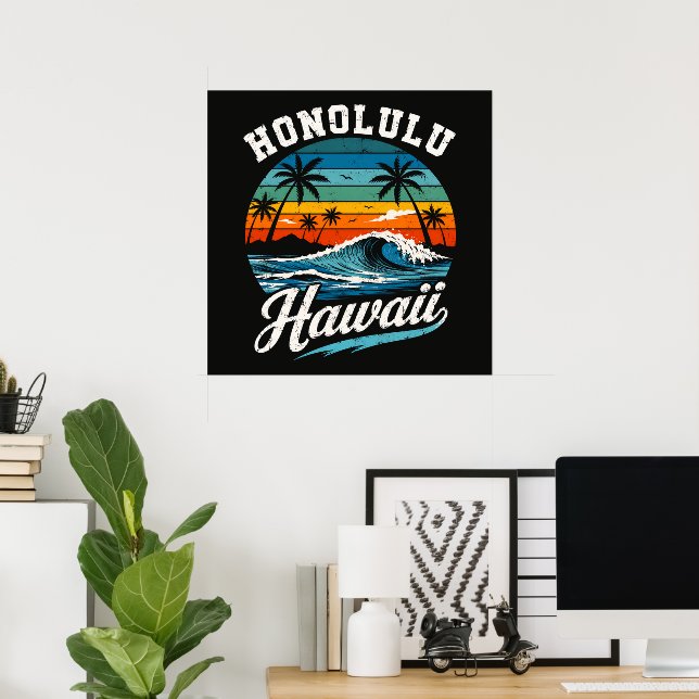 Poster Pôr do sol de surf em Honolulu Havaí (Escritório em casa)
