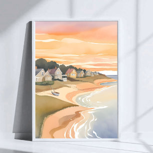Poster Pôr do Sol de Verão   Aquarela de Martha's Vineyar