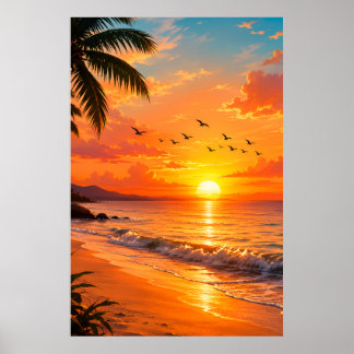 Poster Pôr do Sol de Verão Dourado – Paraíso de Praia Tro