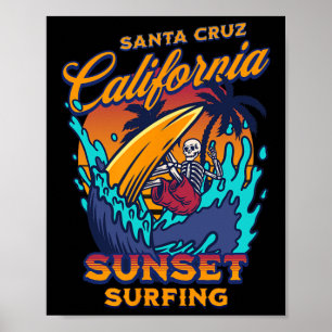 Poster Pôr do sol do esqueleto de surfe de Santa Cruz Cal