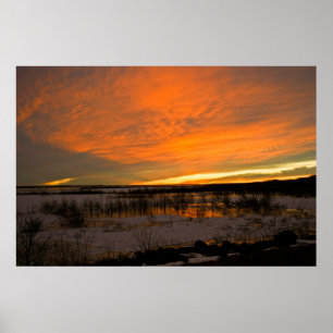 Póster Por do sol do inverno sobre o lago Harlan