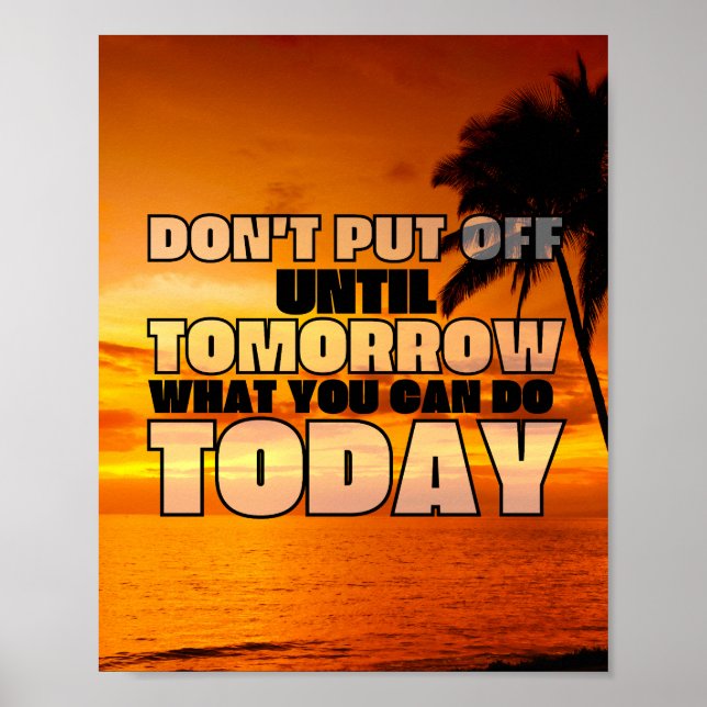 Poster pôr do sol do oceano de praia de Palm | Frase de m (Frente)
