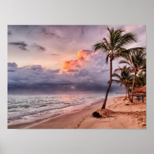 Poster Por do sol do Sandy Beach das ondas de oceano