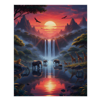 Póster Pôr do Sol do Serengeti: Um Oásis de Vida Selvagem