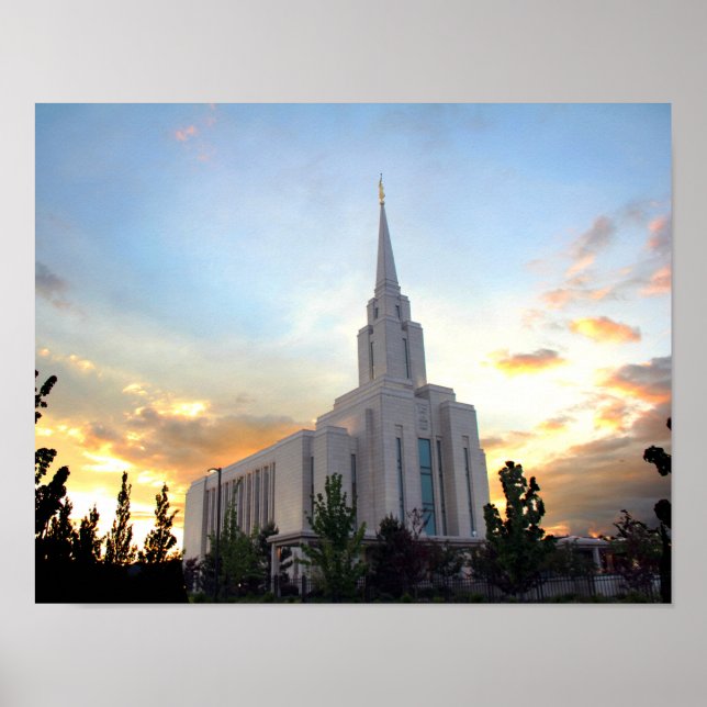 Poster Pôr do sol do templo do LDS da Montanha Oquirrh (Frente)