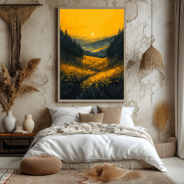 Poster Pôr do Sol do Vale Dourado em Monocromia Amarela